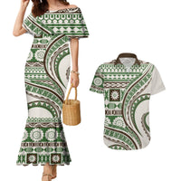 Hawaiian Hibiscus Tribal Vintage Motif Couples Matching Mermaid Dress and Hawaiian Shirt Ver 7 LT9 Green - Polynesian Pride