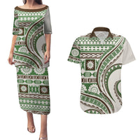 Hawaiian Hibiscus Tribal Vintage Motif Couples Matching Puletasi and Hawaiian Shirt Ver 7 LT9 Green - Polynesian Pride