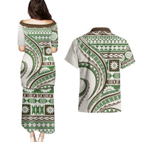 Hawaiian Hibiscus Tribal Vintage Motif Couples Matching Puletasi and Hawaiian Shirt Ver 7 LT9 - Polynesian Pride