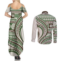 Hawaiian Hibiscus Tribal Vintage Motif Couples Matching Summer Maxi Dress and Long Sleeve Button Shirt Ver 7 LT9 - Polynesian Pride
