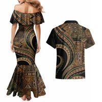 Hawaiian Hibiscus Tribal Vintage Motif Couples Matching Mermaid Dress and Hawaiian Shirt Ver 8 LT9 - Polynesian Pride