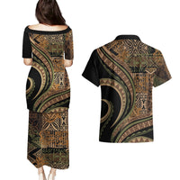 Hawaiian Hibiscus Tribal Vintage Motif Couples Matching Puletasi and Hawaiian Shirt Ver 8 LT9 - Polynesian Pride