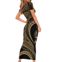 Hawaiian Hibiscus Tribal Vintage Motif Short Sleeve Bodycon Dress Ver 8