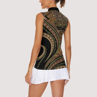 Hawaiian Hibiscus Tribal Vintage Motif Women Sleeveless Polo Shirt Ver 8