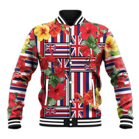Hawaii Hibiscus Lei Baseball Jacket Hawaiian Flag Motif