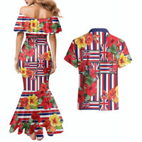 Hawaii Hibiscus Lei Couples Matching Mermaid Dress and Hawaiian Shirt Hawaiian Flag Motif LT9 - Polynesian Pride