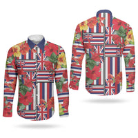 Hawaii Hibiscus Lei Couples Matching Summer Maxi Dress and Long Sleeve Button Shirt Hawaiian Flag Motif LT9 - Polynesian Pride