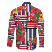 Hawaii Hibiscus Lei Family Matching Off The Shoulder Long Sleeve Dress and Hawaiian Shirt Hawaiian Flag Motif LT9 Son's Shirt Red - Polynesian Pride