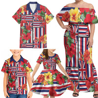 Hawaii Hibiscus Lei Family Matching Off Shoulder Maxi Dress and Hawaiian Shirt Hawaiian Flag Motif LT9 - Polynesian Pride