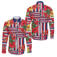 Hawaii Hibiscus Lei Family Matching Off Shoulder Maxi Dress and Hawaiian Shirt Hawaiian Flag Motif LT9 Dad's Shirt - Long Sleeve Red - Polynesian Pride