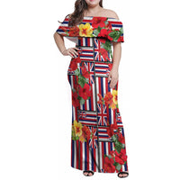 Hawaii Hibiscus Lei Family Matching Off Shoulder Maxi Dress and Hawaiian Shirt Hawaiian Flag Motif LT9 Mom's Dress Red - Polynesian Pride