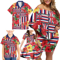 Hawaii Hibiscus Lei Family Matching Off Shoulder Short Dress and Hawaiian Shirt Hawaiian Flag Motif LT9 - Polynesian Pride