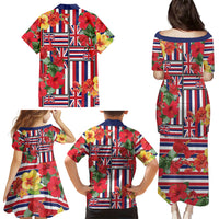 Hawaii Hibiscus Lei Family Matching Puletasi and Hawaiian Shirt Hawaiian Flag Motif LT9 Mom's Dress Red - Polynesian Pride