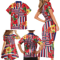 Hawaii Hibiscus Lei Family Matching Short Sleeve Bodycon Dress and Hawaiian Shirt Hawaiian Flag Motif LT9 Mom's Dress Red - Polynesian Pride