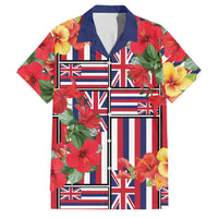 Hawaii Hibiscus Lei Family Matching Short Sleeve Bodycon Dress and Hawaiian Shirt Hawaiian Flag Motif LT9 Dad's Shirt - Short Sleeve Red - Polynesian Pride