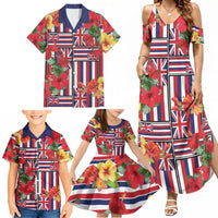 Hawaii Hibiscus Lei Family Matching Summer Maxi Dress and Hawaiian Shirt Hawaiian Flag Motif LT9 - Polynesian Pride