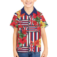 Hawaii Hibiscus Lei Family Matching Tank Maxi Dress and Hawaiian Shirt Hawaiian Flag Motif LT9 Son's Shirt Red - Polynesian Pride