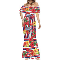 Hawaii Hibiscus Lei Mermaid Dress Hawaiian Flag Motif