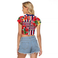Hawaii Hibiscus Lei Raglan Cropped T Shirt Hawaiian Flag Motif LT9 - Polynesian Pride