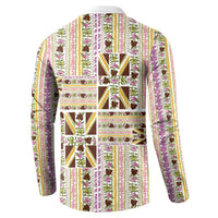 Hawaii Lokelani Pikake Lei Button Sweatshirt Hawaiian Flag Motif
