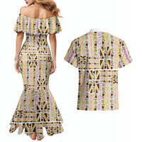 Hawaii Lokelani Pikake Lei Couples Matching Mermaid Dress and Hawaiian Shirt Hawaiian Flag Motif LT9 - Polynesian Pride