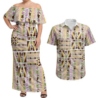 Hawaii Lokelani Pikake Lei Couples Matching Off Shoulder Maxi Dress and Hawaiian Shirt Hawaiian Flag Motif LT9 White - Polynesian Pride