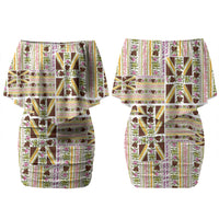 Hawaii Lokelani Pikake Lei Couples Matching Off Shoulder Short Dress and Hawaiian Shirt Hawaiian Flag Motif LT9 - Polynesian Pride