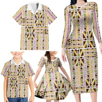 Hawaii Lokelani Pikake Lei Family Matching Long Sleeve Bodycon Dress and Hawaiian Shirt Hawaiian Flag Motif LT9 - Polynesian Pride