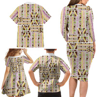 Hawaii Lokelani Pikake Lei Family Matching Long Sleeve Bodycon Dress and Hawaiian Shirt Hawaiian Flag Motif LT9 Mom's Dress White - Polynesian Pride