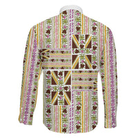 Hawaii Lokelani Pikake Lei Family Matching Long Sleeve Bodycon Dress and Hawaiian Shirt Hawaiian Flag Motif LT9 Son's Shirt White - Polynesian Pride