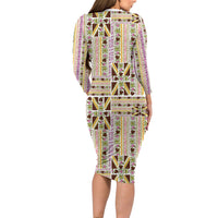 Hawaii Lokelani Pikake Lei Family Matching Long Sleeve Bodycon Dress and Hawaiian Shirt Hawaiian Flag Motif LT9 - Polynesian Pride