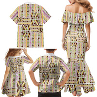Hawaii Lokelani Pikake Lei Family Matching Mermaid Dress and Hawaiian Shirt Hawaiian Flag Motif LT9 Mom's Dress White - Polynesian Pride