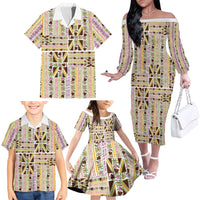 Hawaii Lokelani Pikake Lei Family Matching Off The Shoulder Long Sleeve Dress and Hawaiian Shirt Hawaiian Flag Motif LT9 - Polynesian Pride