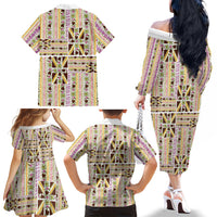 Hawaii Lokelani Pikake Lei Family Matching Off The Shoulder Long Sleeve Dress and Hawaiian Shirt Hawaiian Flag Motif LT9 Mom's Dress White - Polynesian Pride