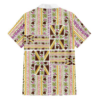 Hawaii Lokelani Pikake Lei Family Matching Off The Shoulder Long Sleeve Dress and Hawaiian Shirt Hawaiian Flag Motif LT9 Dad's Shirt - Long Sleeve White - Polynesian Pride