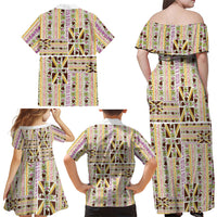 Hawaii Lokelani Pikake Lei Family Matching Off Shoulder Maxi Dress and Hawaiian Shirt Hawaiian Flag Motif LT9 - Polynesian Pride