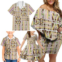 Hawaii Lokelani Pikake Lei Family Matching Off Shoulder Short Dress and Hawaiian Shirt Hawaiian Flag Motif LT9 - Polynesian Pride