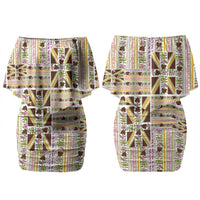 Hawaii Lokelani Pikake Lei Family Matching Off Shoulder Short Dress and Hawaiian Shirt Hawaiian Flag Motif LT9 Mom's Dress White - Polynesian Pride