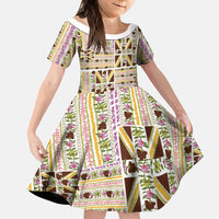 Hawaii Lokelani Pikake Lei Family Matching Summer Maxi Dress and Hawaiian Shirt Hawaiian Flag Motif LT9 Daughter's Dress White - Polynesian Pride