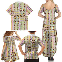 Hawaii Lokelani Pikake Lei Family Matching Summer Maxi Dress and Hawaiian Shirt Hawaiian Flag Motif LT9 Mom's Dress White - Polynesian Pride