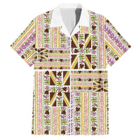 Hawaii Lokelani Pikake Lei Hawaiian Shirt Hawaiian Flag Motif LT9 White - Polynesian Pride