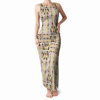 Hawaii Lokelani Pikake Lei Tank Maxi Dress Hawaiian Flag Motif LT9 Women White - Polynesian Pride
