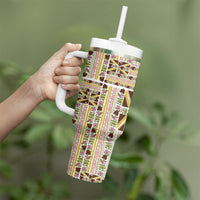 Hawaii Lokelani Pikake Lei Tumbler With Handle Hawaiian Flag Motif LT9 - Polynesian Pride