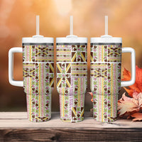 Hawaii Lokelani Pikake Lei Tumbler With Handle Hawaiian Flag Motif LT9 - Polynesian Pride