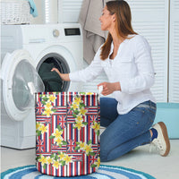 Hawaii Plumeria Lei Laundry Basket Hawaiian Flag Motif