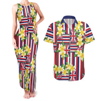 Hawaii Plumeria Lei Couples Matching Tank Maxi Dress and Hawaiian Shirt Hawaiian Flag Motif LT9 Red - Polynesian Pride