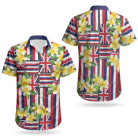Hawaii Plumeria Lei Couples Matching Tank Maxi Dress and Hawaiian Shirt Hawaiian Flag Motif LT9 - Polynesian Pride
