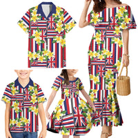 Hawaii Plumeria Lei Family Matching Mermaid Dress and Hawaiian Shirt Hawaiian Flag Motif LT9 - Polynesian Pride
