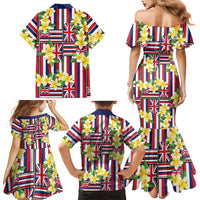 Hawaii Plumeria Lei Family Matching Mermaid Dress and Hawaiian Shirt Hawaiian Flag Motif LT9 Mom's Dress Red - Polynesian Pride
