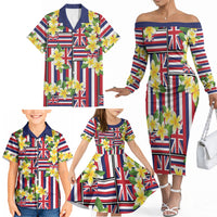 Hawaii Plumeria Lei Family Matching Off The Shoulder Long Sleeve Dress and Hawaiian Shirt Hawaiian Flag Motif LT9 - Polynesian Pride